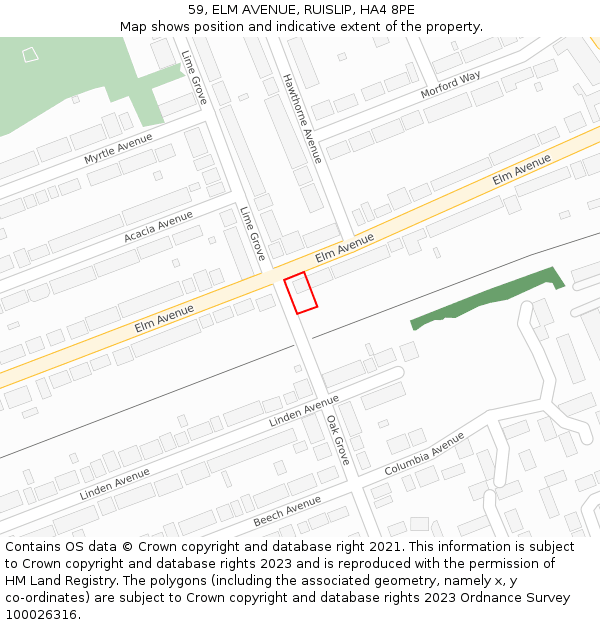 59, ELM AVENUE, RUISLIP, HA4 8PE: Location map and indicative extent of plot