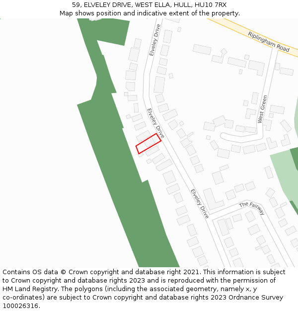 59, ELVELEY DRIVE, WEST ELLA, HULL, HU10 7RX: Location map and indicative extent of plot