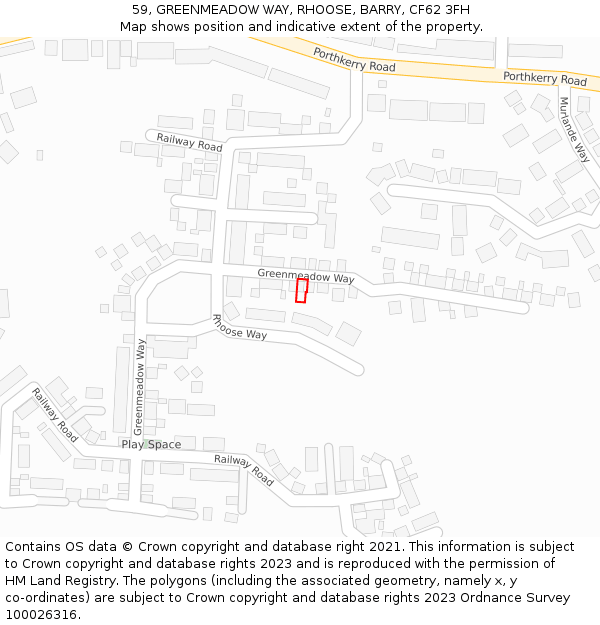59, GREENMEADOW WAY, RHOOSE, BARRY, CF62 3FH: Location map and indicative extent of plot