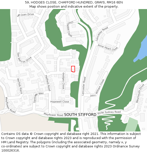 59, HODGES CLOSE, CHAFFORD HUNDRED, GRAYS, RM16 6EN: Location map and indicative extent of plot