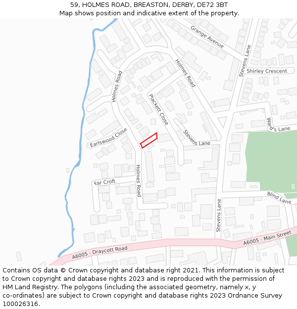 59, HOLMES ROAD, BREASTON, DERBY, DE72 3BT: Location map and indicative extent of plot