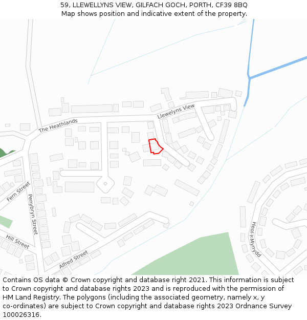 59, LLEWELLYNS VIEW, GILFACH GOCH, PORTH, CF39 8BQ: Location map and indicative extent of plot