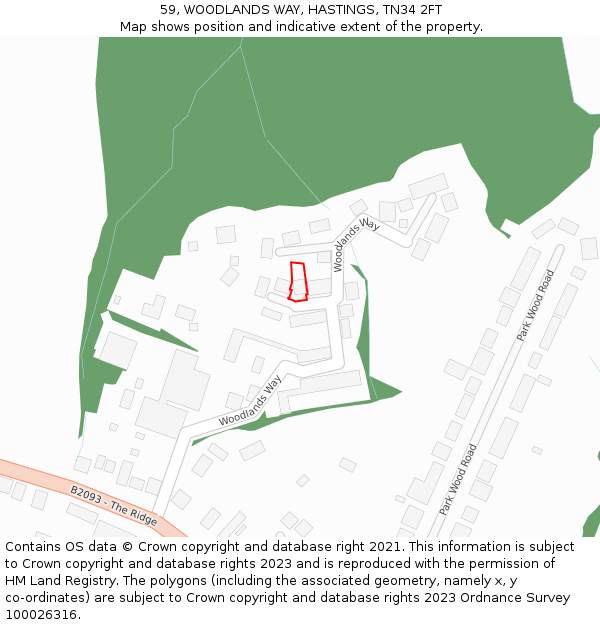 59, WOODLANDS WAY, HASTINGS, TN34 2FT: Location map and indicative extent of plot