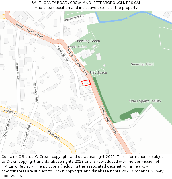 5A, THORNEY ROAD, CROWLAND, PETERBOROUGH, PE6 0AL: Location map and indicative extent of plot