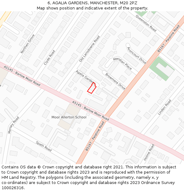 6, AGALIA GARDENS, MANCHESTER, M20 2PZ: Location map and indicative extent of plot