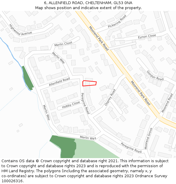 6, ALLENFIELD ROAD, CHELTENHAM, GL53 0NA: Location map and indicative extent of plot