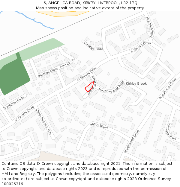 6, ANGELICA ROAD, KIRKBY, LIVERPOOL, L32 1BQ: Location map and indicative extent of plot