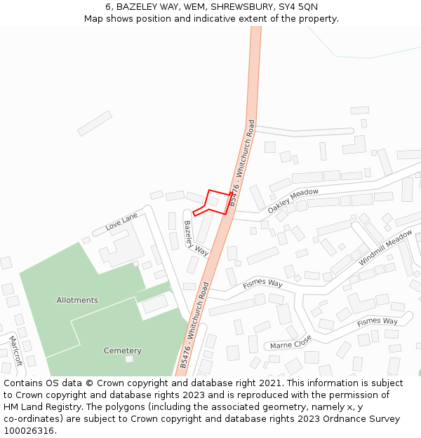 6, BAZELEY WAY, WEM, SHREWSBURY, SY4 5QN: Location map and indicative extent of plot