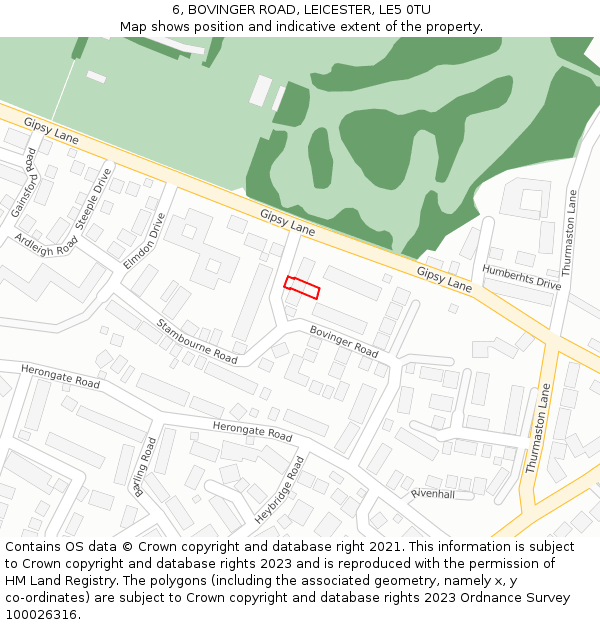 6, BOVINGER ROAD, LEICESTER, LE5 0TU: Location map and indicative extent of plot