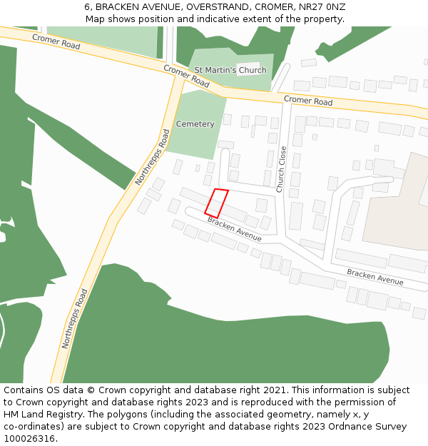 6, BRACKEN AVENUE, OVERSTRAND, CROMER, NR27 0NZ: Location map and indicative extent of plot