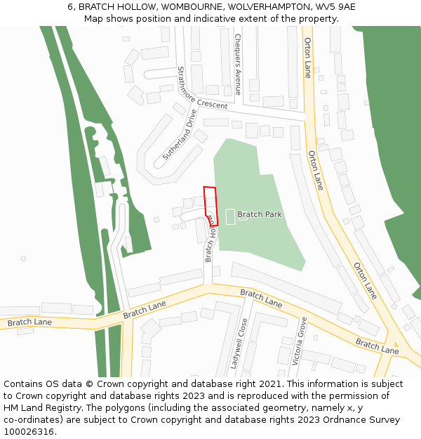 6, BRATCH HOLLOW, WOMBOURNE, WOLVERHAMPTON, WV5 9AE: Location map and indicative extent of plot