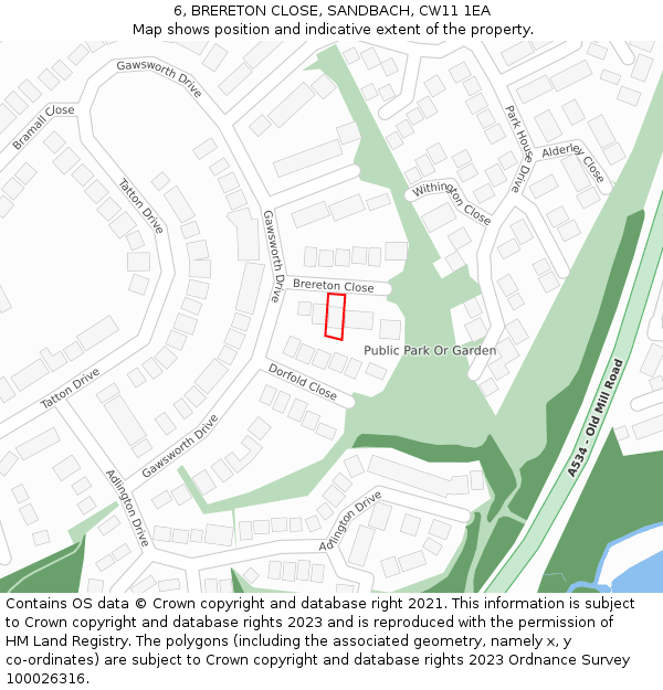 6, BRERETON CLOSE, SANDBACH, CW11 1EA: Location map and indicative extent of plot