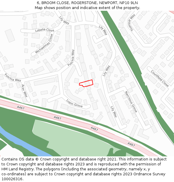 6, BROOM CLOSE, ROGERSTONE, NEWPORT, NP10 9LN: Location map and indicative extent of plot