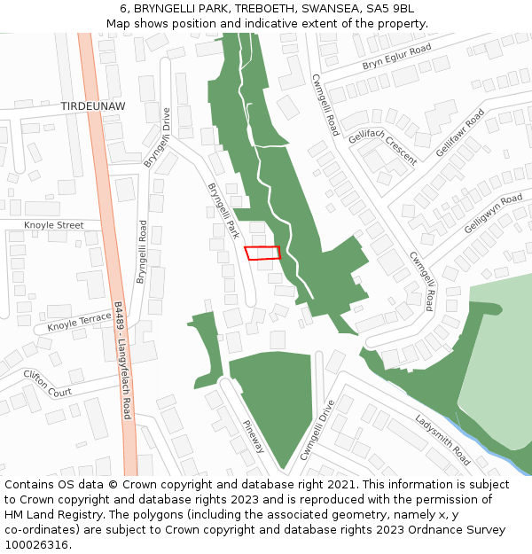 6, BRYNGELLI PARK, TREBOETH, SWANSEA, SA5 9BL: Location map and indicative extent of plot