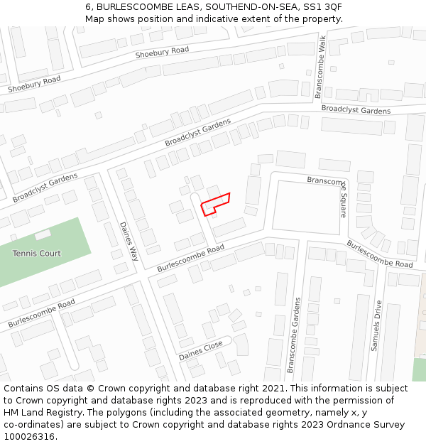 6, BURLESCOOMBE LEAS, SOUTHEND-ON-SEA, SS1 3QF: Location map and indicative extent of plot