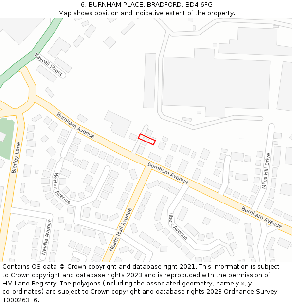 6, BURNHAM PLACE, BRADFORD, BD4 6FG: Location map and indicative extent of plot