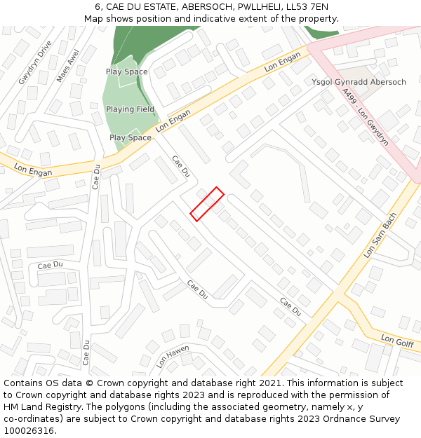 6, CAE DU ESTATE, ABERSOCH, PWLLHELI, LL53 7EN: Location map and indicative extent of plot