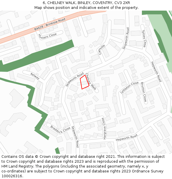 6, CHELNEY WALK, BINLEY, COVENTRY, CV3 2XR: Location map and indicative extent of plot