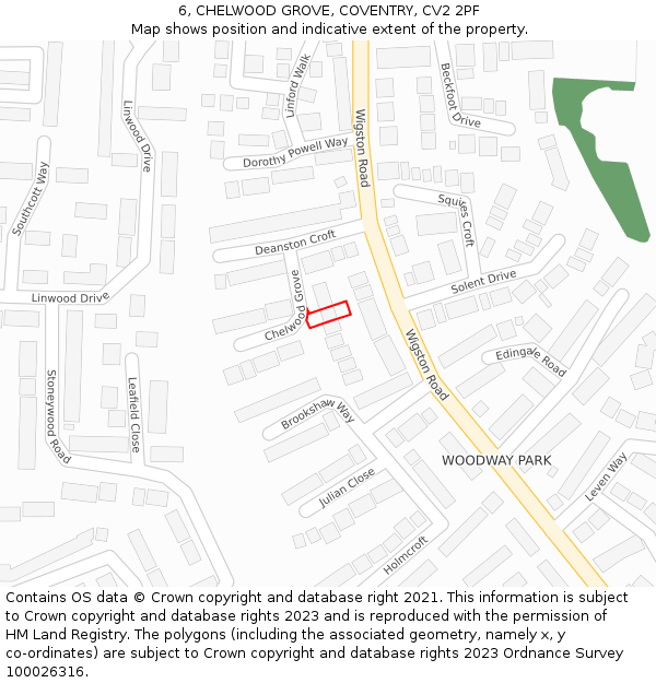 6, CHELWOOD GROVE, COVENTRY, CV2 2PF: Location map and indicative extent of plot