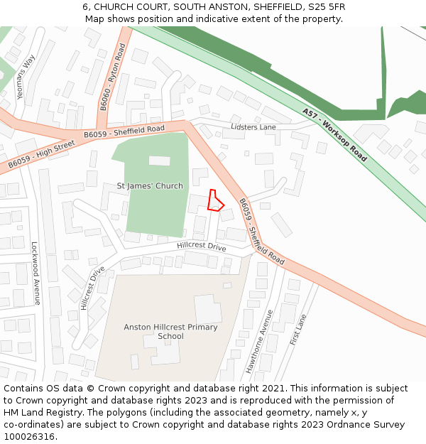 6, CHURCH COURT, SOUTH ANSTON, SHEFFIELD, S25 5FR: Location map and indicative extent of plot