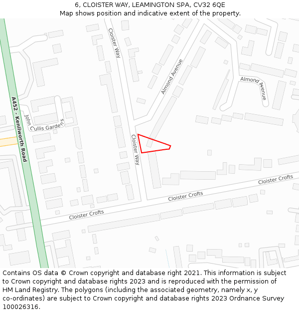 6, CLOISTER WAY, LEAMINGTON SPA, CV32 6QE: Location map and indicative extent of plot