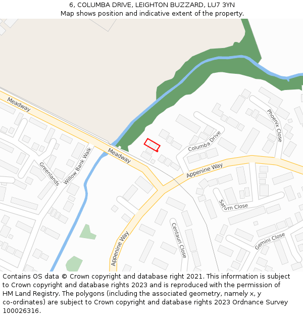 6, COLUMBA DRIVE, LEIGHTON BUZZARD, LU7 3YN: Location map and indicative extent of plot