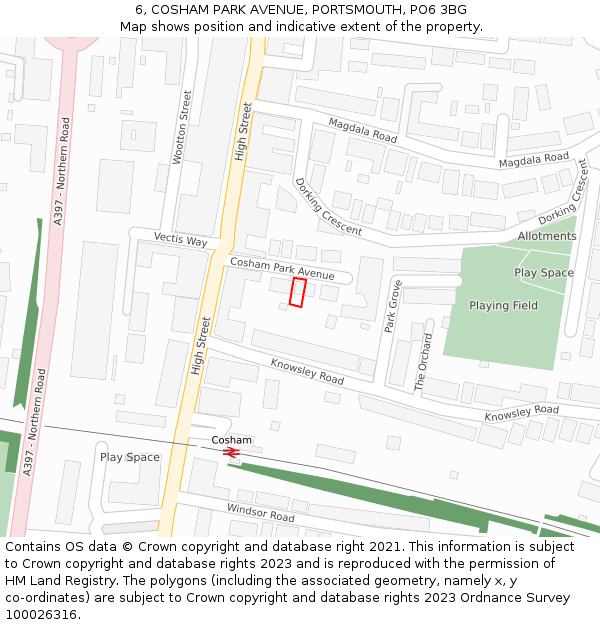 6, COSHAM PARK AVENUE, PORTSMOUTH, PO6 3BG: Location map and indicative extent of plot