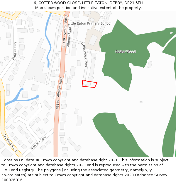 6, COTTER WOOD CLOSE, LITTLE EATON, DERBY, DE21 5EH: Location map and indicative extent of plot