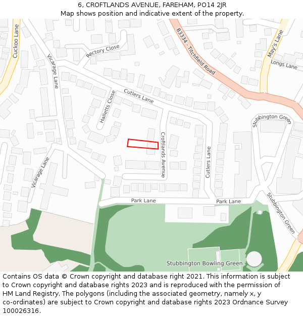 6, CROFTLANDS AVENUE, FAREHAM, PO14 2JR: Location map and indicative extent of plot