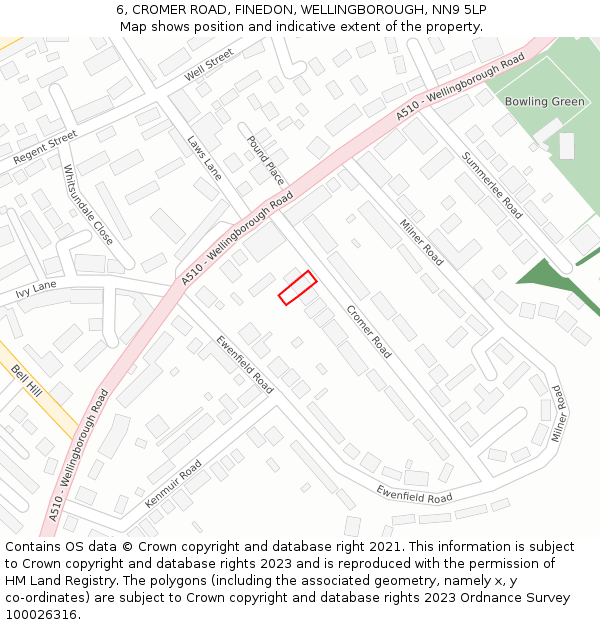 6, CROMER ROAD, FINEDON, WELLINGBOROUGH, NN9 5LP: Location map and indicative extent of plot