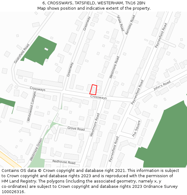 6, CROSSWAYS, TATSFIELD, WESTERHAM, TN16 2BN: Location map and indicative extent of plot