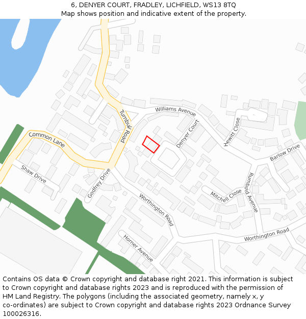 6, DENYER COURT, FRADLEY, LICHFIELD, WS13 8TQ: Location map and indicative extent of plot