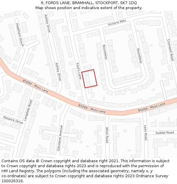 6, FORDS LANE, BRAMHALL, STOCKPORT, SK7 1DQ: Location map and indicative extent of plot