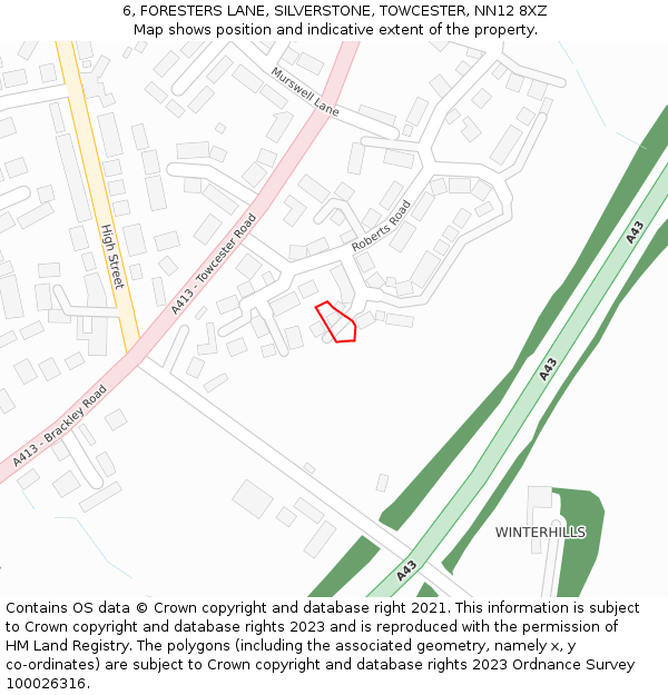 6, FORESTERS LANE, SILVERSTONE, TOWCESTER, NN12 8XZ: Location map and indicative extent of plot