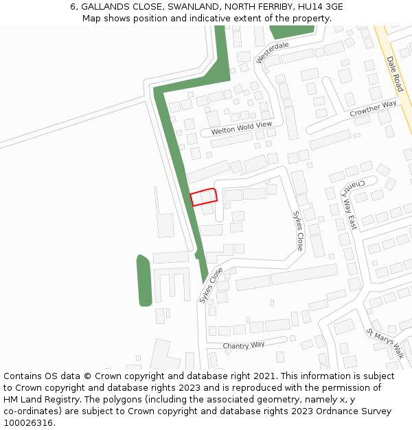 6, GALLANDS CLOSE, SWANLAND, NORTH FERRIBY, HU14 3GE: Location map and indicative extent of plot