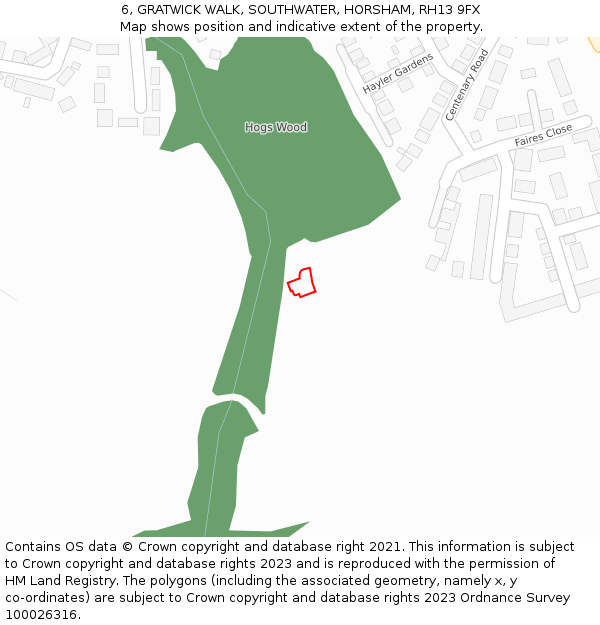 6, GRATWICK WALK, SOUTHWATER, HORSHAM, RH13 9FX: Location map and indicative extent of plot