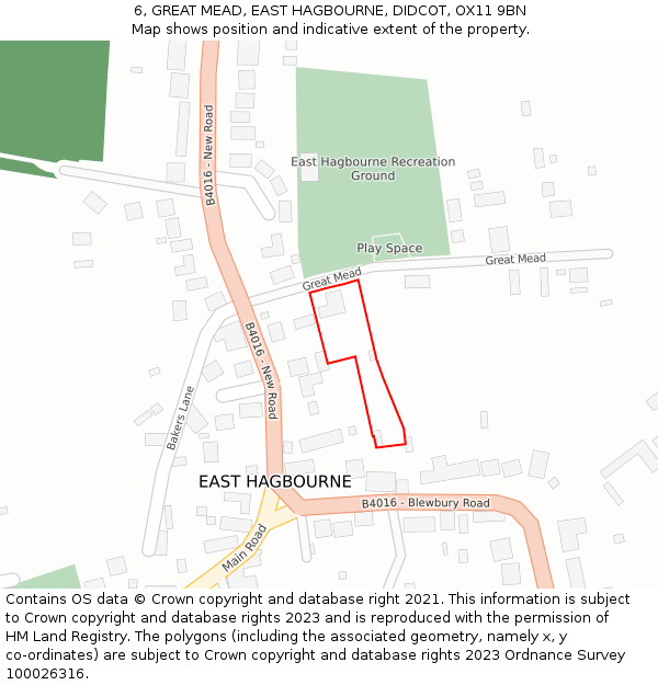 6, GREAT MEAD, EAST HAGBOURNE, DIDCOT, OX11 9BN: Location map and indicative extent of plot