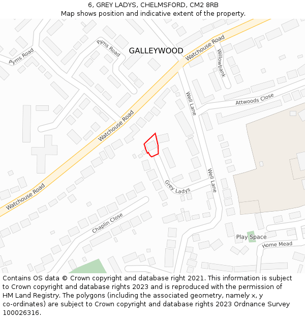 6, GREY LADYS, CHELMSFORD, CM2 8RB: Location map and indicative extent of plot