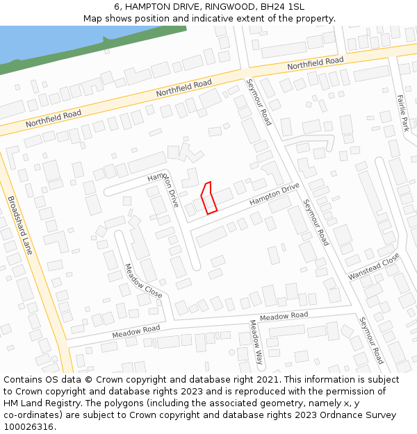 6, HAMPTON DRIVE, RINGWOOD, BH24 1SL: Location map and indicative extent of plot