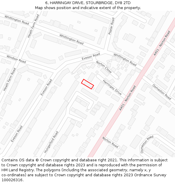 6, HARRINGAY DRIVE, STOURBRIDGE, DY8 2TD: Location map and indicative extent of plot