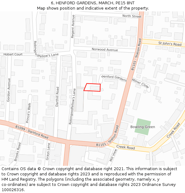 6, HENFORD GARDENS, MARCH, PE15 8NT: Location map and indicative extent of plot