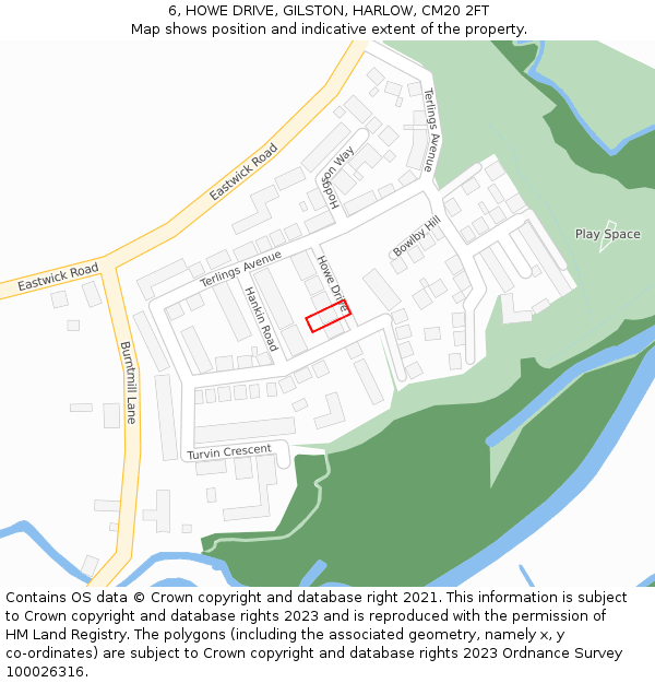 6, HOWE DRIVE, GILSTON, HARLOW, CM20 2FT: Location map and indicative extent of plot