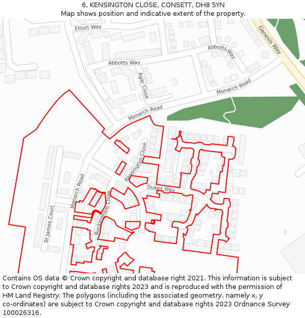 6, KENSINGTON CLOSE, CONSETT, DH8 5YN: Location map and indicative extent of plot