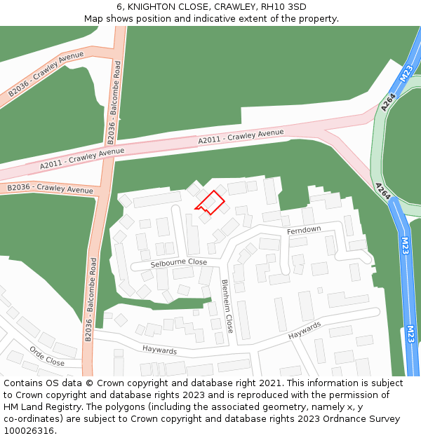 6, KNIGHTON CLOSE, CRAWLEY, RH10 3SD: Location map and indicative extent of plot