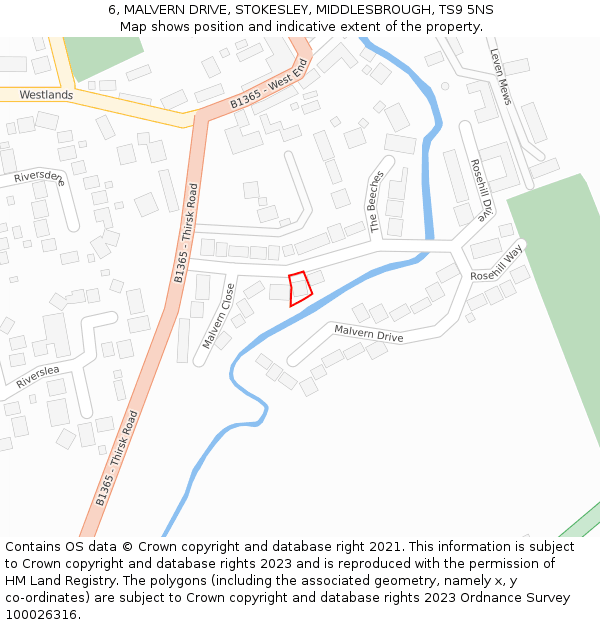 6, MALVERN DRIVE, STOKESLEY, MIDDLESBROUGH, TS9 5NS: Location map and indicative extent of plot