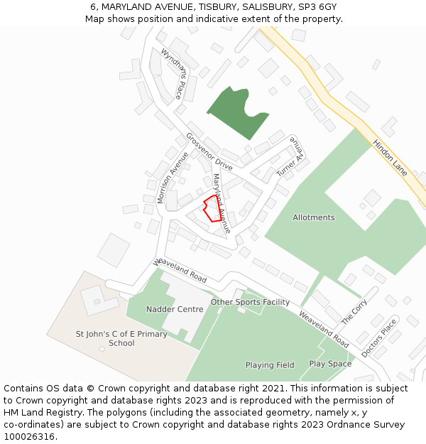 6, MARYLAND AVENUE, TISBURY, SALISBURY, SP3 6GY: Location map and indicative extent of plot