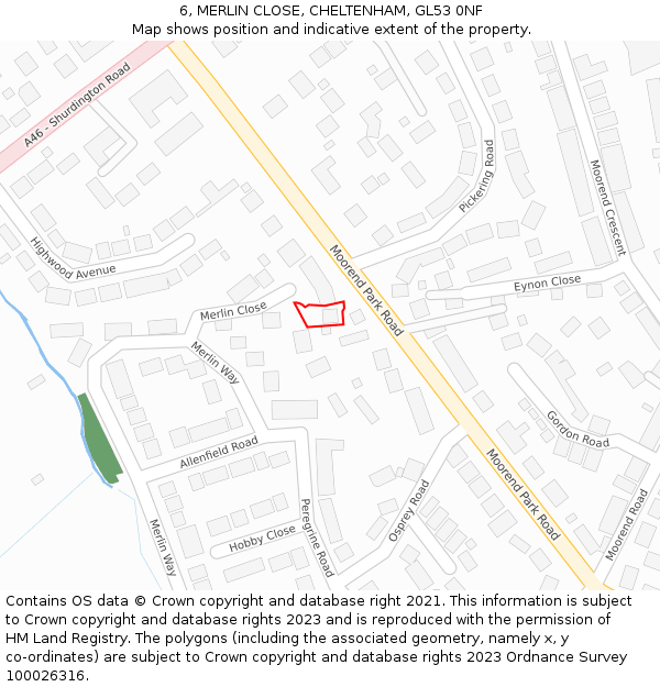 6, MERLIN CLOSE, CHELTENHAM, GL53 0NF: Location map and indicative extent of plot