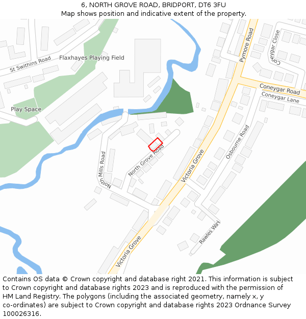 6, NORTH GROVE ROAD, BRIDPORT, DT6 3FU: Location map and indicative extent of plot