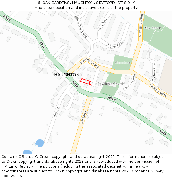 6, OAK GARDENS, HAUGHTON, STAFFORD, ST18 9HY: Location map and indicative extent of plot