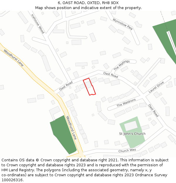 6, OAST ROAD, OXTED, RH8 9DX: Location map and indicative extent of plot